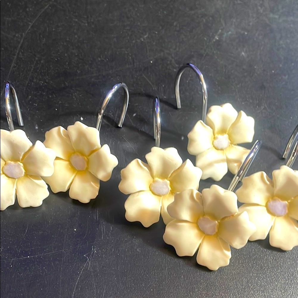 Cream Floral cottage core Shower Curtain Hooks